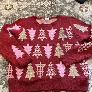 Holiday Time Red and Pink Tree Pattern Sweater